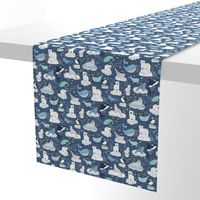 Arctic Animal Icebergs - blue and mustard  - Medium-Small