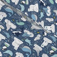 Arctic Animal Icebergs - blue and mustard  - Medium-Small