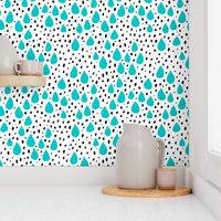 Abstract love and rain drops and dots geometric memphis style design blue black and white