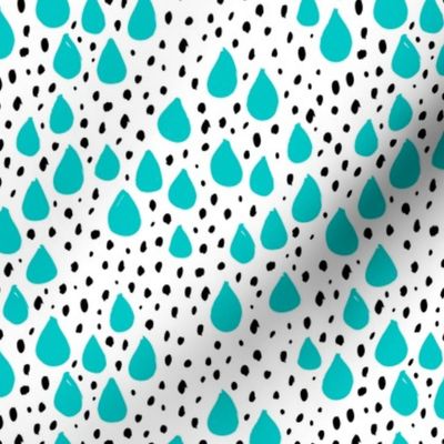 Abstract love and rain drops and dots geometric memphis style design blue black and white