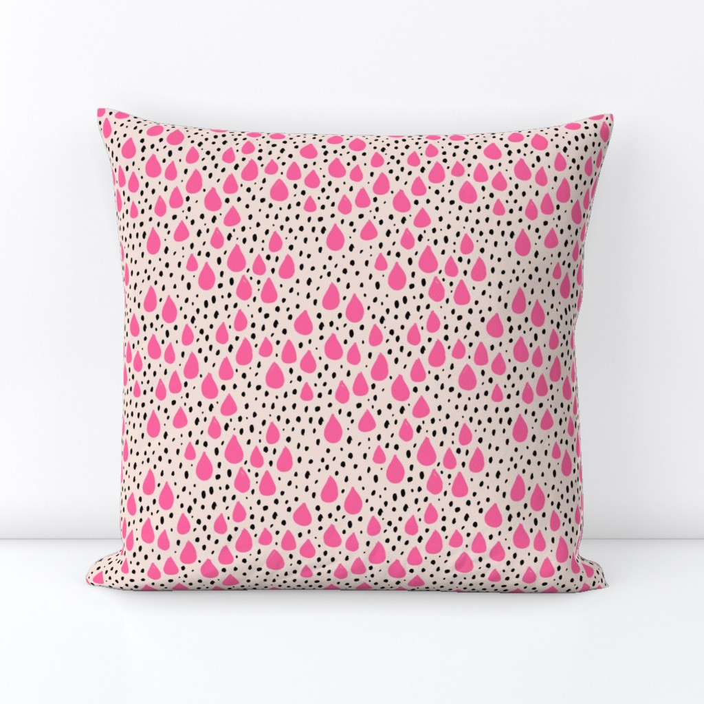 Abstract love and rain drops and dots geometric memphis style design pink black and beige