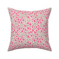 Abstract love and rain drops and dots geometric memphis style design pink black and beige