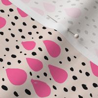 Abstract love and rain drops and dots geometric memphis style design pink black and beige