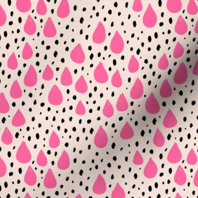 Abstract love and rain drops and dots geometric memphis style design pink black and beige