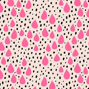 Abstract love and rain drops and dots geometric memphis style design pink black and beige
