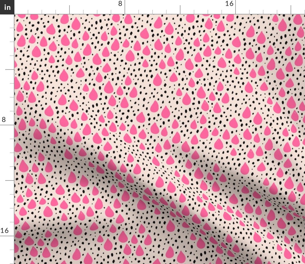 Abstract love and rain drops and dots geometric memphis style design pink black and beige