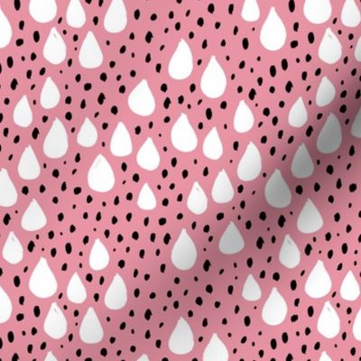 Abstract love and rain drops and dots geometric memphis style design pink black and white