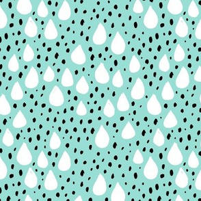 Abstract love and rain drops and dots geometric memphis style design mint black and white