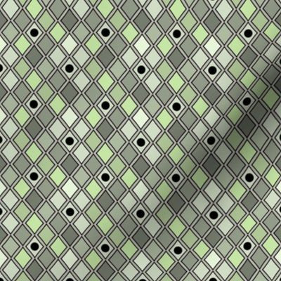 Harlequin Green Black Dots on Gray