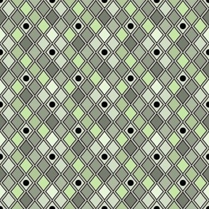 Harlequin Green Black Dots on Gray