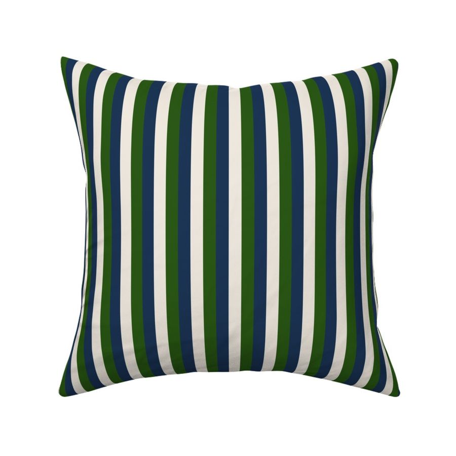 Navy Blue, Hunter Green, and Cream Vertical Half Inch Stripes