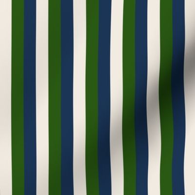 Navy Blue, Hunter Green, and Cream Vertical Half Inch Stripes