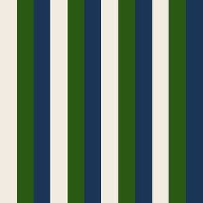 Navy Blue, Hunter Green, and Cream Vertical Half Inch Stripes