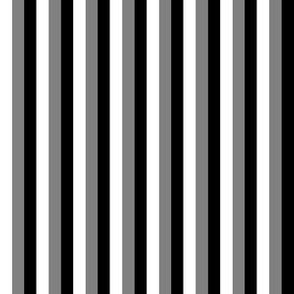 Quarter Inch Black, Medium Gray, and White Vertical Stripes
