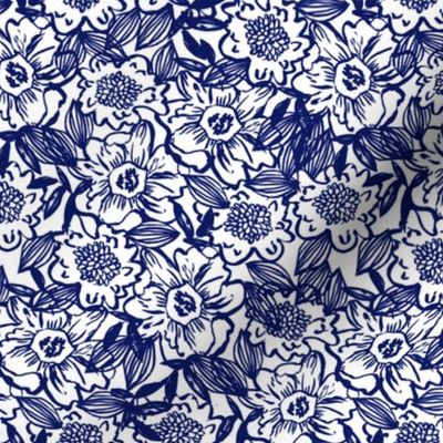 floral painted flowers spring flowers vintage indigo dye home decor summer dark navy blue dress fabric