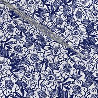 floral painted flowers spring flowers vintage indigo dye home decor summer dark navy blue dress fabric