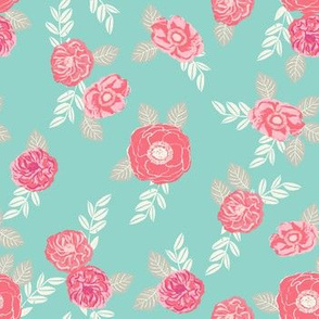 flowers pink and green sweet spring vintage flowers florals hand-painted flower print