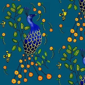 5202385-watercolor-peacock-bold-bright-flowers-bees-by-sewindigo