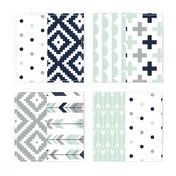 Wholecloth 1 yard cut // Cheater Quilt // navy,mint,grey