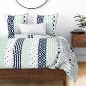 Wholecloth 1 yard cut // Cheater Quilt // navy,mint,grey