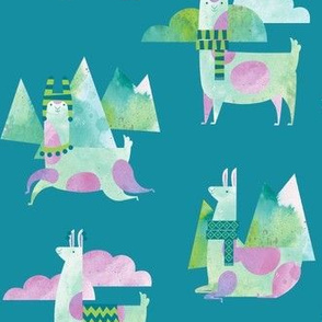 Watercolor Llamas in Teal