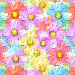 Spring Daisies Watercolor style  purple, yellow and blue  in watercolor style 
