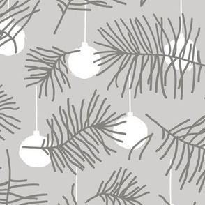 WINTER MAGIC fir tree and baubles – grey white