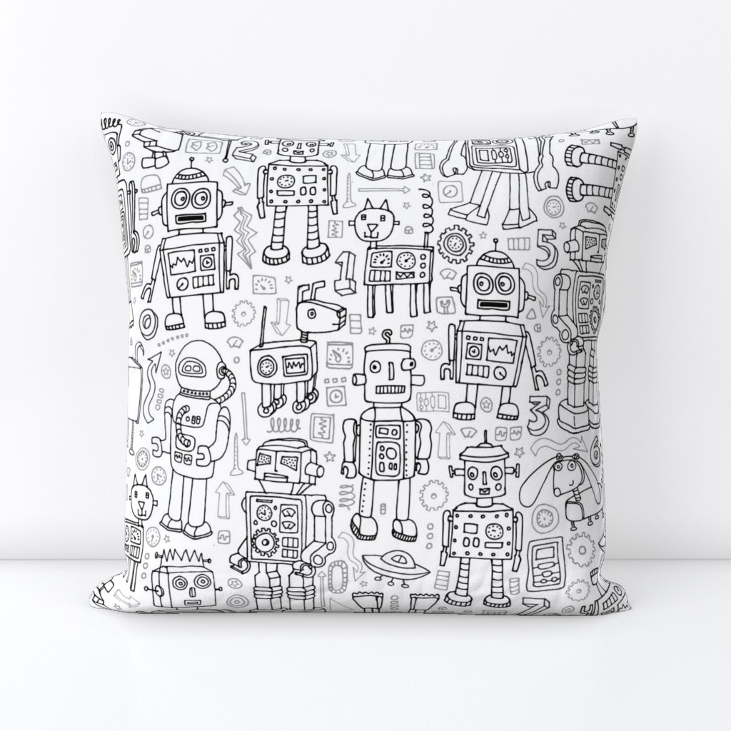 robot pattern - black & white - large