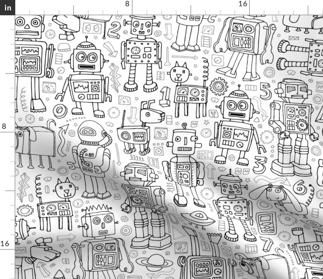 robot pattern - black & white - large