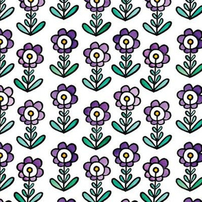 Scandinavian Spring #2, A Printed Painted Pattern in Violet + Emerald