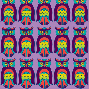 Hootadelic owls on purple