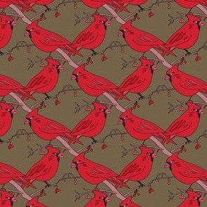 Red Cardinals on Brown_Miss Chiff Designs
