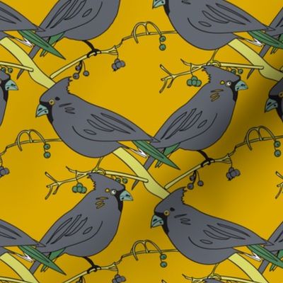 Gray grey Bird mustard yellow sage green || Diamond Lattice Feather large scale _Miss Chiff Designs