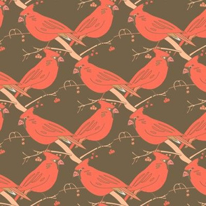 Red Bird Cardinal Meeting on brown_Miss Chiff Designs