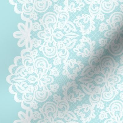 White lace on blue background