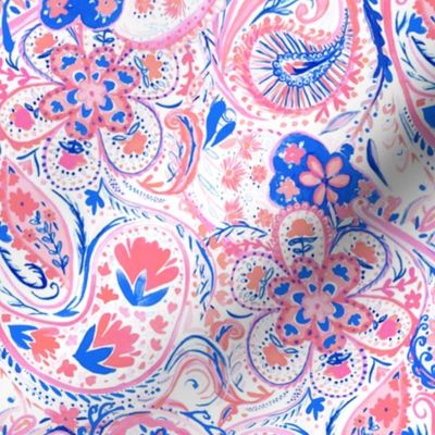 Paisley Watercolor Blue Coral