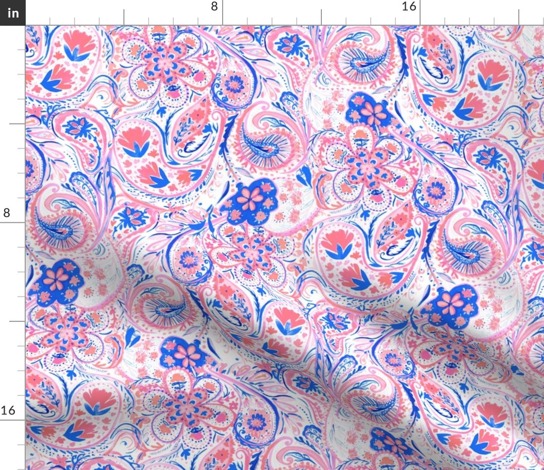 Paisley Watercolor Blue Coral