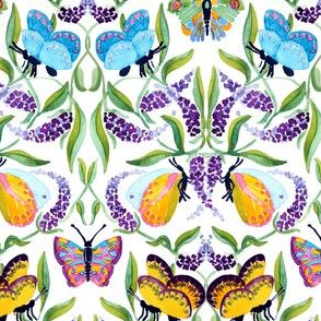 watercolor butterfly damask