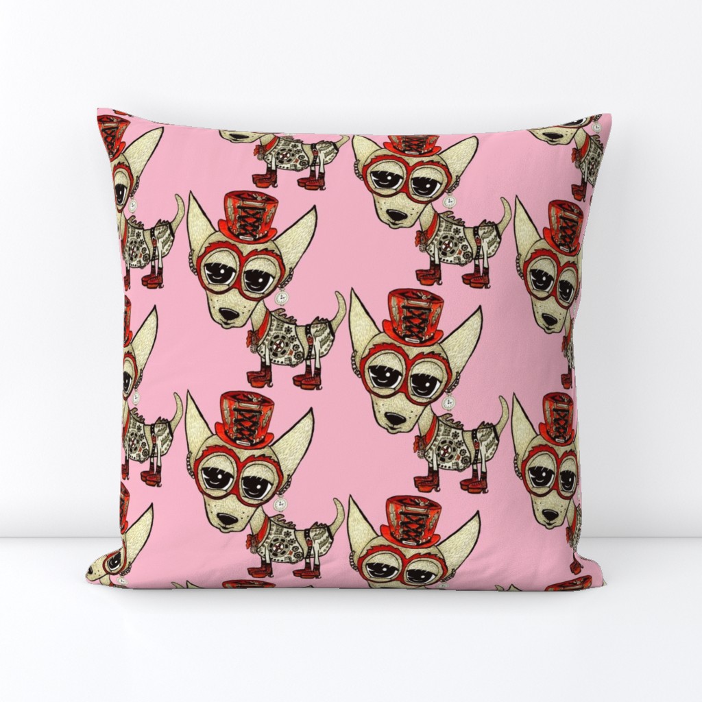 #SFDesignADay Steampunk Chihuahua pink red beige, large scale