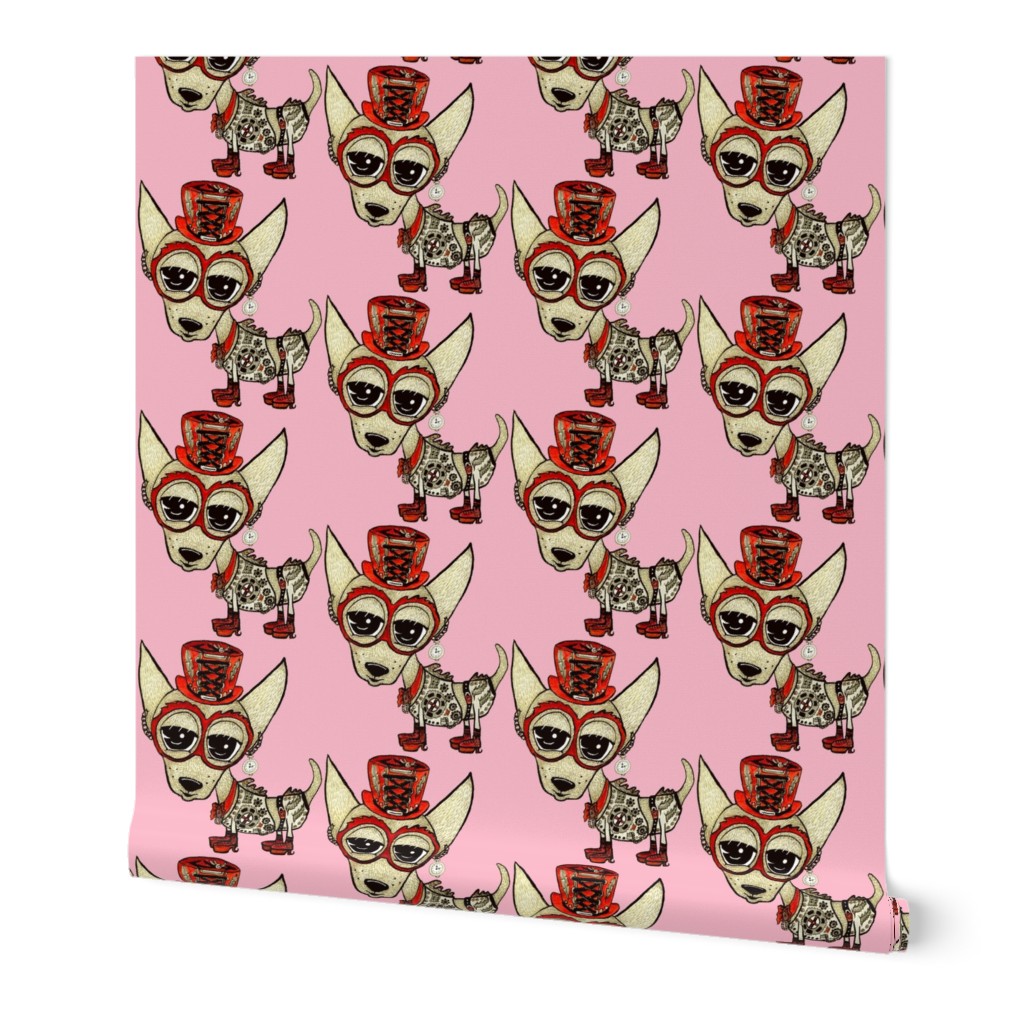 #SFDesignADay Steampunk Chihuahua pink red beige, large scale