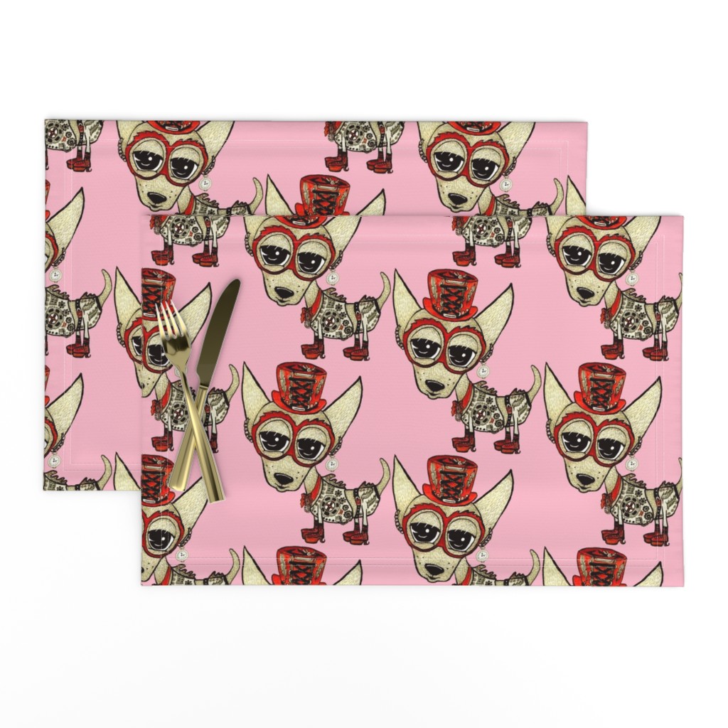 #SFDesignADay Steampunk Chihuahua pink red beige, large scale