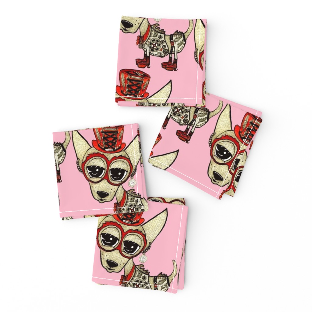 #SFDesignADay Steampunk Chihuahua pink red beige, large scale