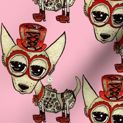 #SFDesignADay Steampunk Chihuahua pink red beige, large scale