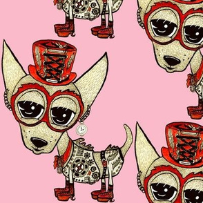 #SFDesignADay Steampunk Chihuahua pink red beige, large scale