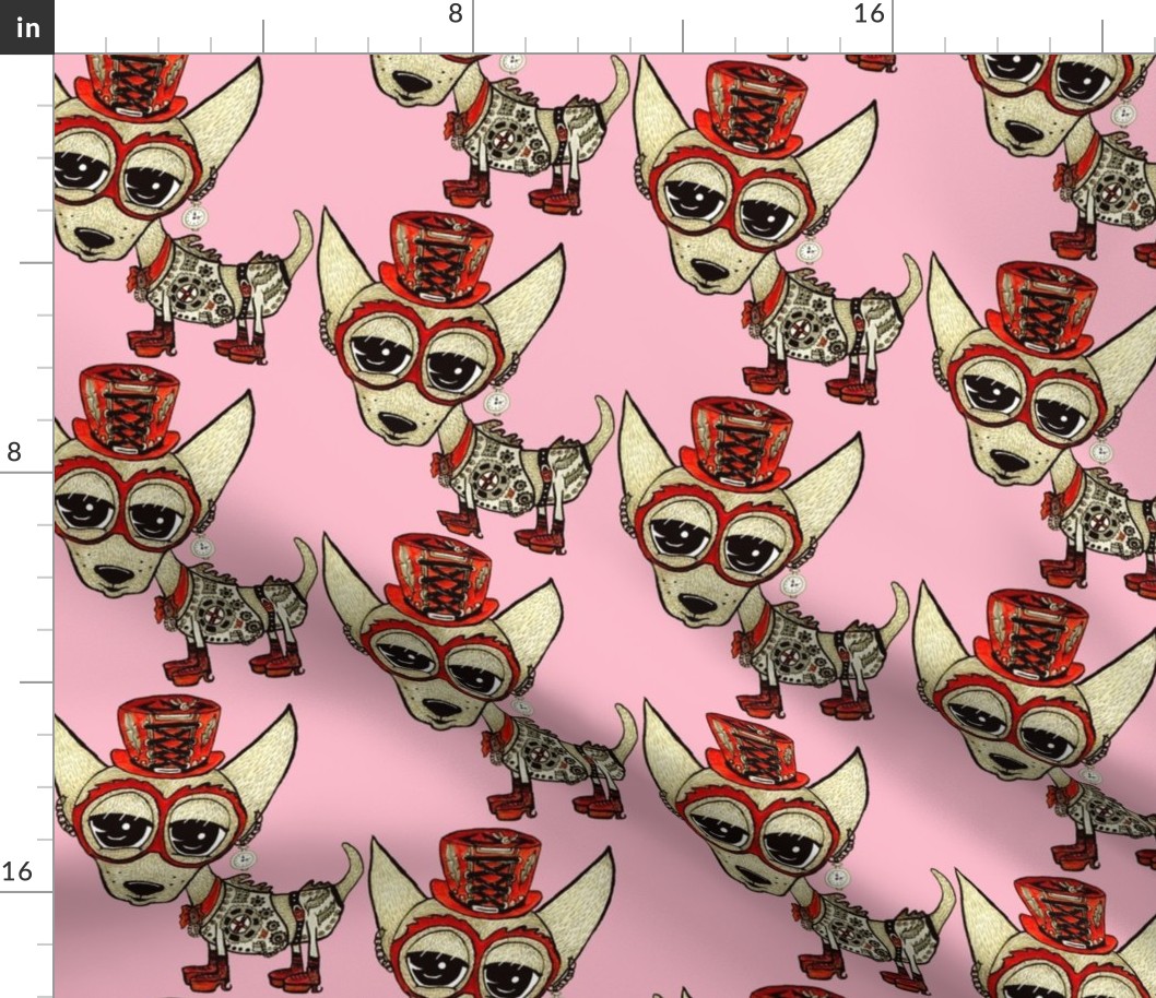 #SFDesignADay Steampunk Chihuahua pink red beige, large scale