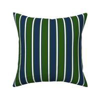 Hunter Green, Navy Blue, and White Vertical Thin and Thick Stripes