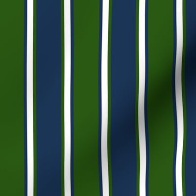 Hunter Green, Navy Blue, and White Vertical Thin and Thick Stripes