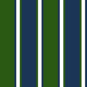 Hunter Green, Navy Blue, and White Vertical Thin and Thick Stripes