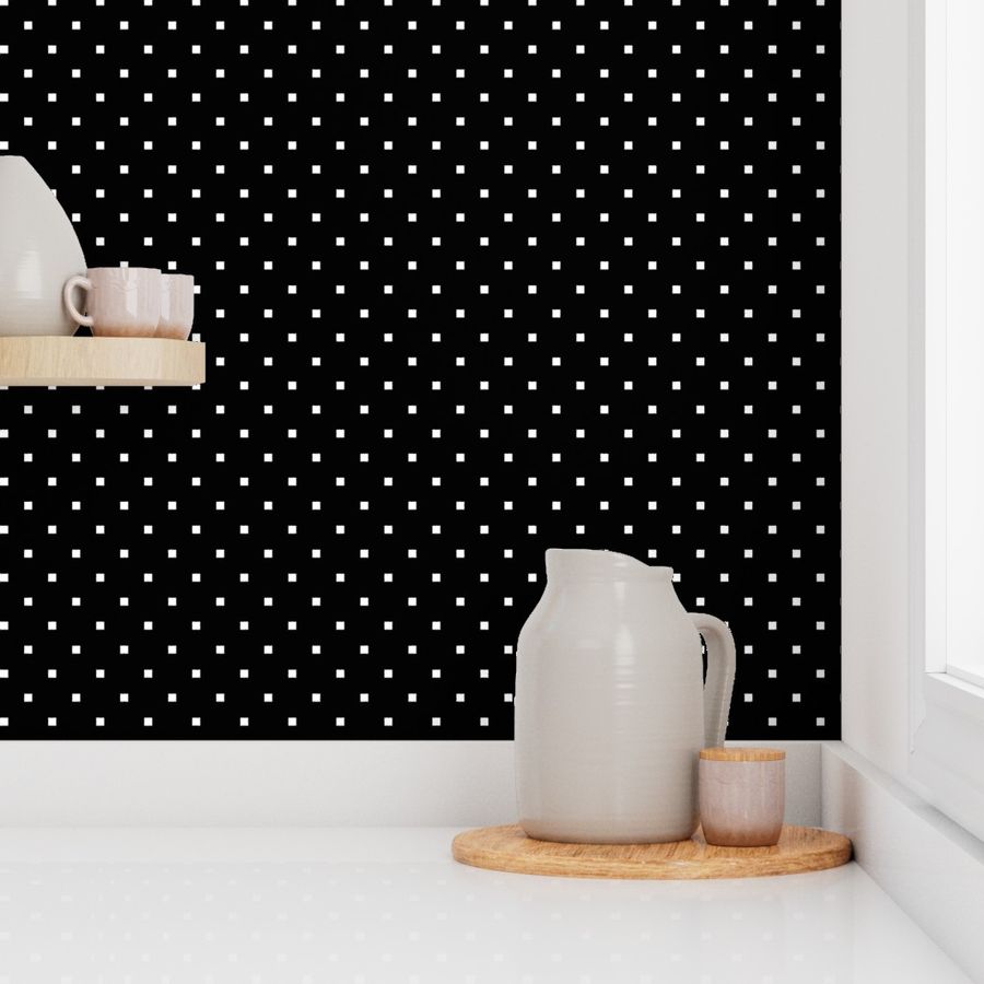 White Square Polka Dots on Black