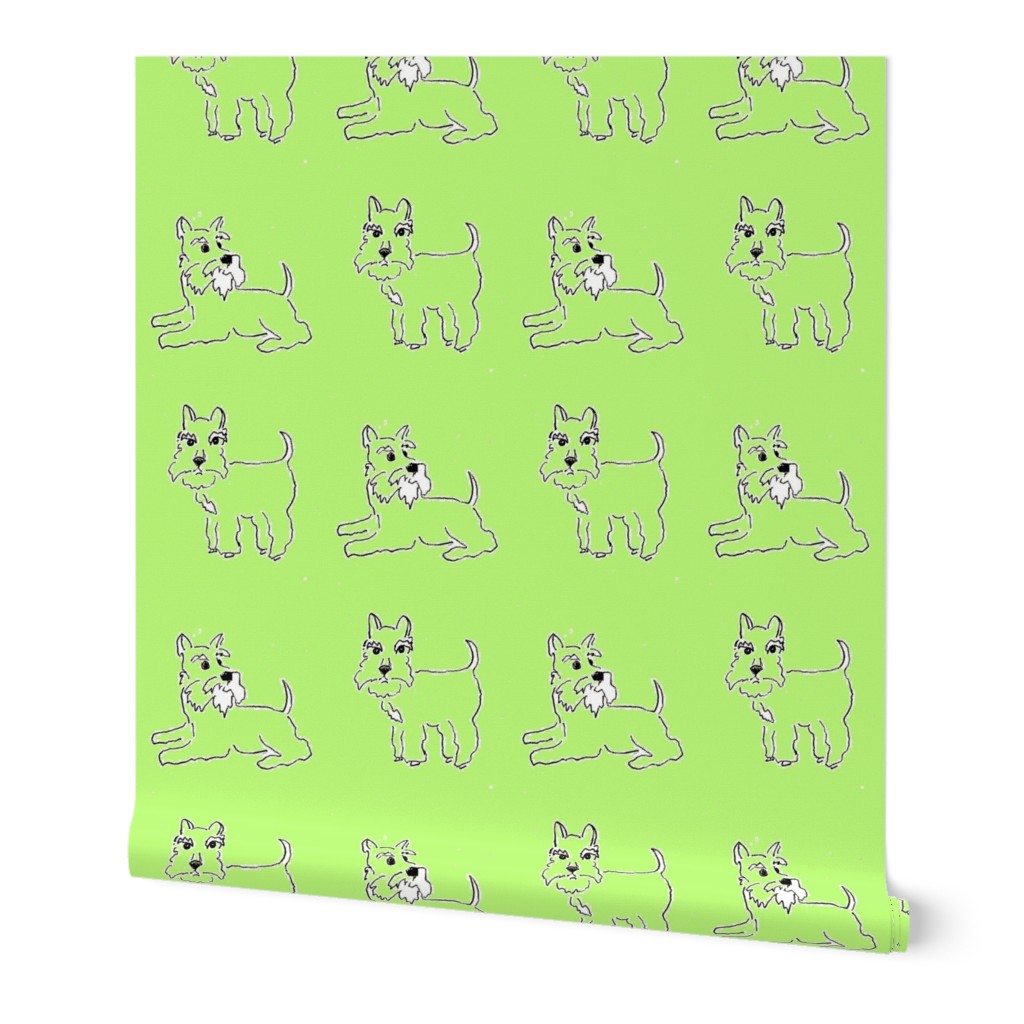 Twin green schnauzer Dogs for kids pyjamas and funky dog clothes, and bandanas. 